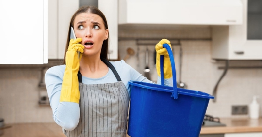 woman calling plumber